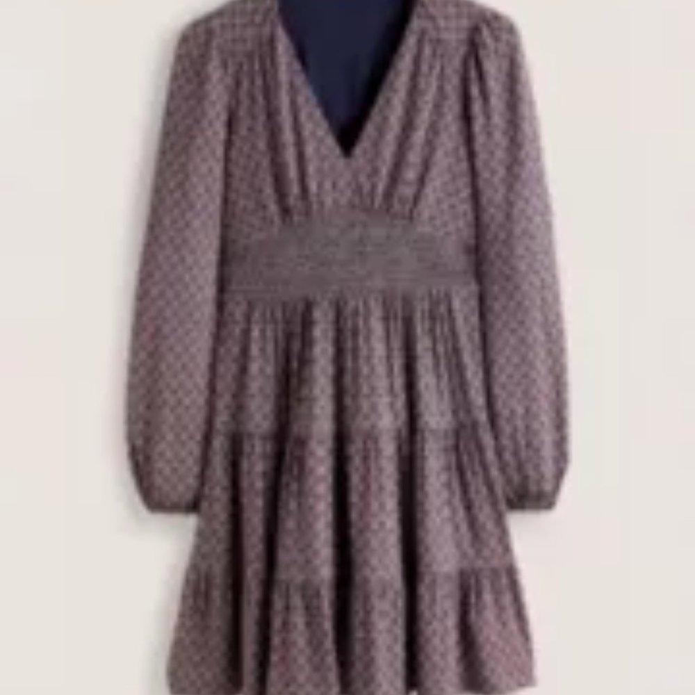 Boden Smocked Waist Tiered Dress, French Navy, Dainty Heart, 4 R - Picture 3 of 6